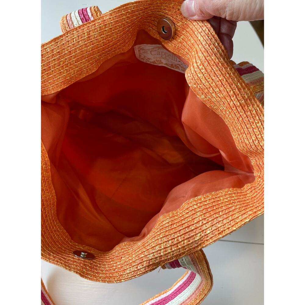 Cappelli Straworld Shoulder Bag Tote NWOT Striped Orange Pink Beachy Resort Pool - Picture 9 of 13